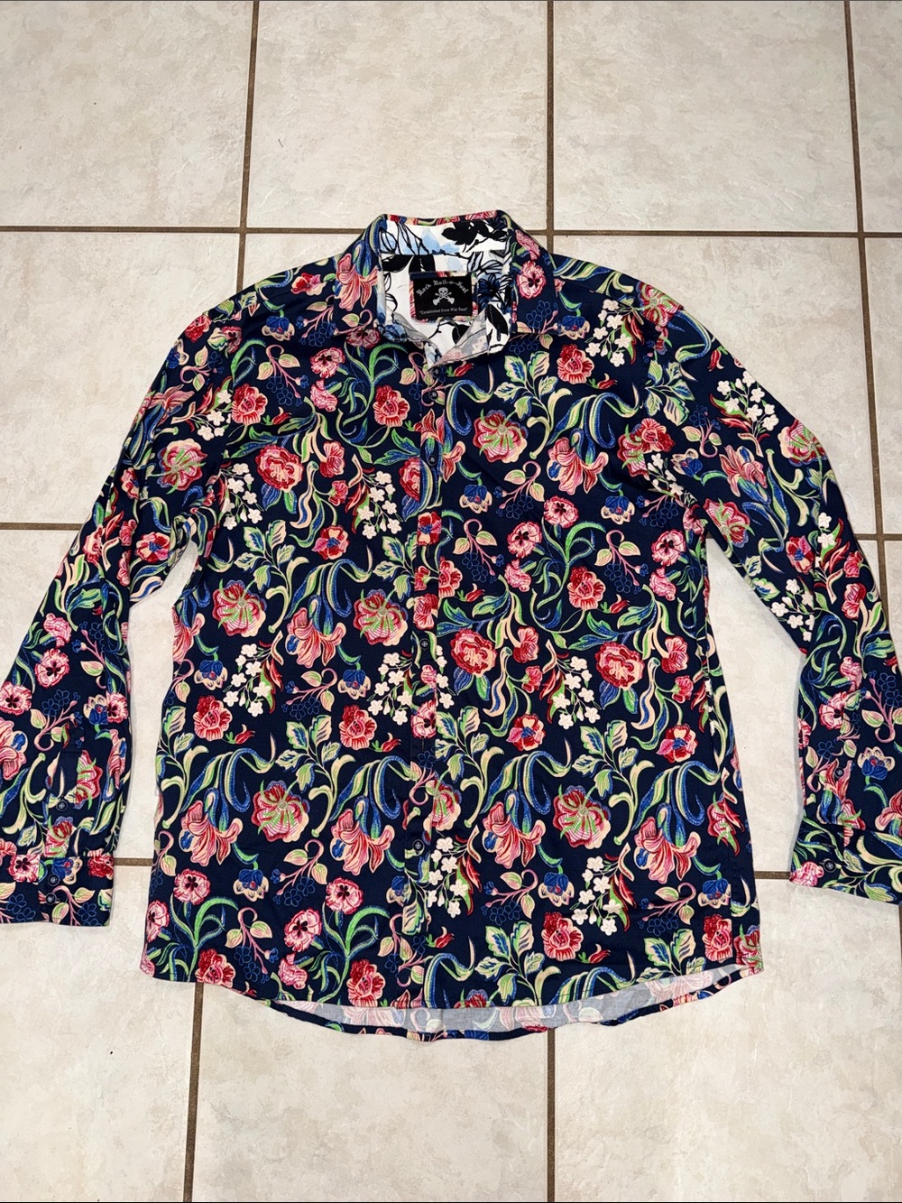 ROCK ROLL N SOUL Men's Floral Long Sleeve Button Down Shirt Size XL